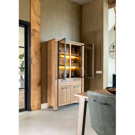 Delmonte, vitrine 110 cm. - 2-portes en verre + 2-portes + 1-tiroir (+ LED) - Henders and Hazel