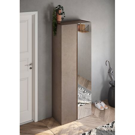 Armoire a chaussures 2 portes DAWSON en blanc brillant et décor chêne cadiz