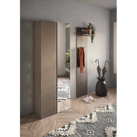 Armoire a chaussures 2 portes DAWSON en blanc brillant et décor chêne cadiz