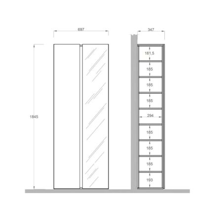 Armoire a chaussures 2 portes DAWSON en blanc brillant et décor chêne cadiz