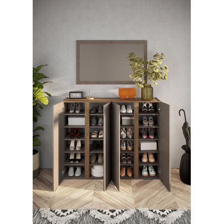Armoire a chaussures 4 portes DAWSON en décor bronze et chêne mercure