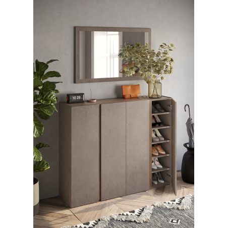 Armoire a chaussures 4 portes DAWSON en décor bronze et chêne mercure