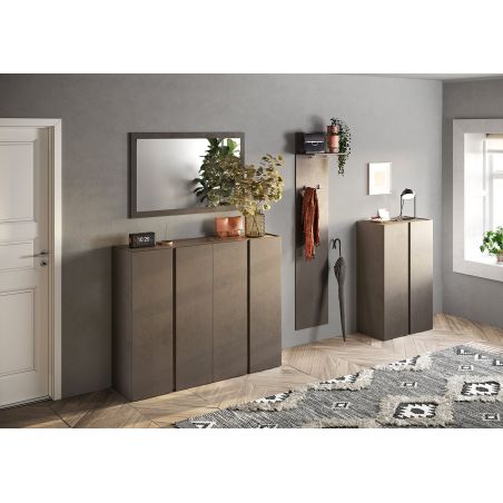 Armoire a chaussures 4 portes DAWSON en décor bronze et chêne mercure