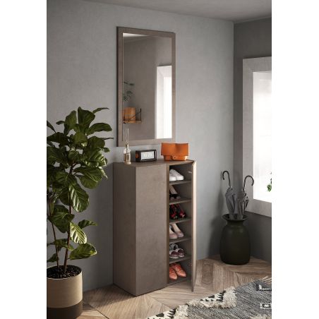 Armoire a chaussures 2 portes DAWSON 70 cm en décor bronze et chêne mercure