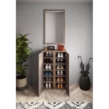 Armoire a chaussures 2 portes DAWSON 70 cm en décor bronze et chêne mercure