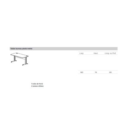 Bureau droit DAVIS 140 cm avec pieds en métal