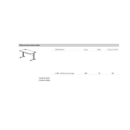 Bureau droit DAVIS 180 cm avec pieds en métal