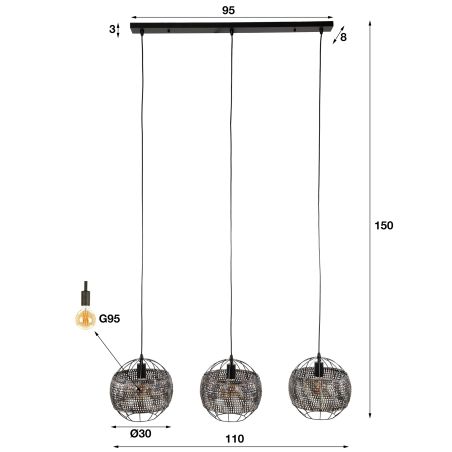 SuspensionCINNA de style industriel avec 3 ampoules incluses