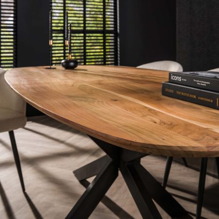 Table ovale MAXIME 180 cm en acacia massif avec pied central en métal