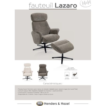 Lazaro, fauteuil + pouf - tissu Livigno - Henders and Hazel