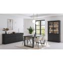 Salle à manger complète GABRIEL DARK en décor chêne noir avec table 210 cm et LED