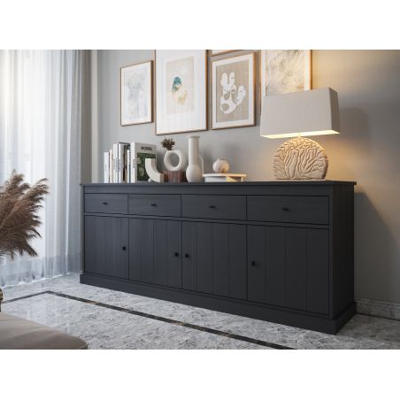 Salle à manger complète GABRIEL DARK en décor chêne noir avec table 210 cm et LED