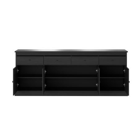 Salle à manger complète GABRIEL DARK en décor chêne noir avec table 210 cm et LED