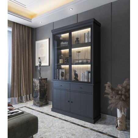 Salle à manger complète GABRIEL DARK en décor chêne noir avec table 210 cm et LED