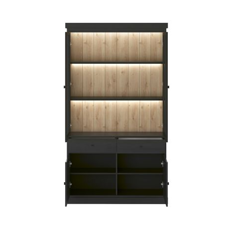 Salle à manger complète GABRIEL DARK en décor chêne noir avec table 210 cm et LED