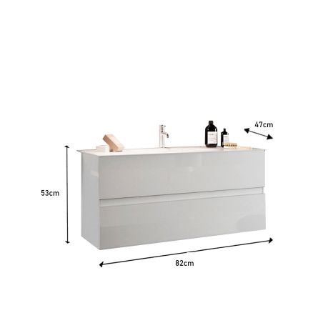 Meublesuspendu avec vasque HESTIA 82 cm en blanc brillant