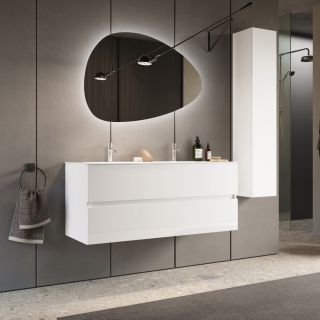 Meublesuspendu avec double vasque HESTIA 122 cm en blanc brillant