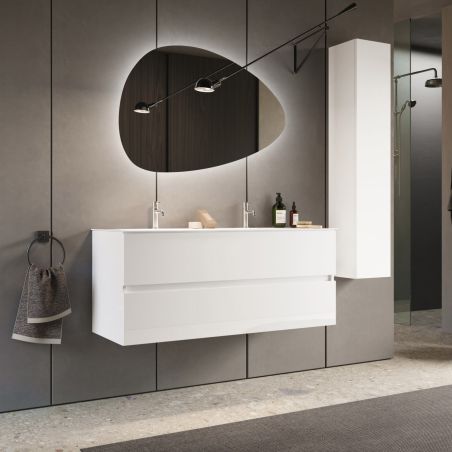 Meublesuspendu avec double vasque HESTIA 122 cm en blanc brillant