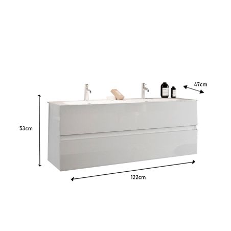 Meublesuspendu avec double vasque HESTIA 122 cm en blanc brillant