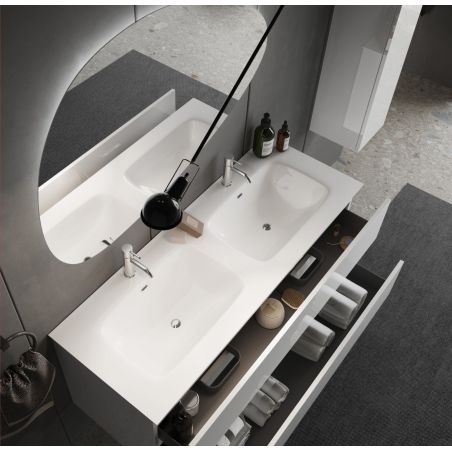 Meuble avec double vasque HESTIA 122 cm en blanc brillant