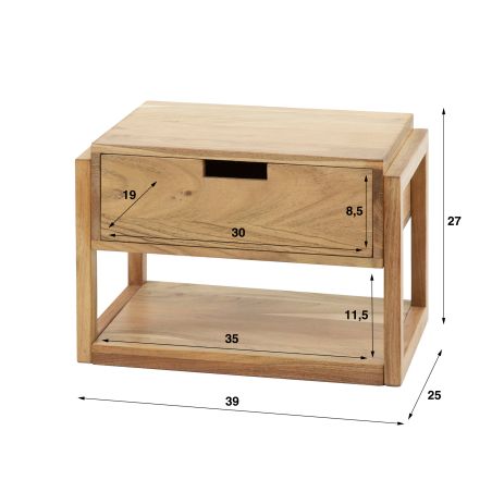 Chevet CRAINE en bois d'acacia avec 1 tiroir et 1 niche