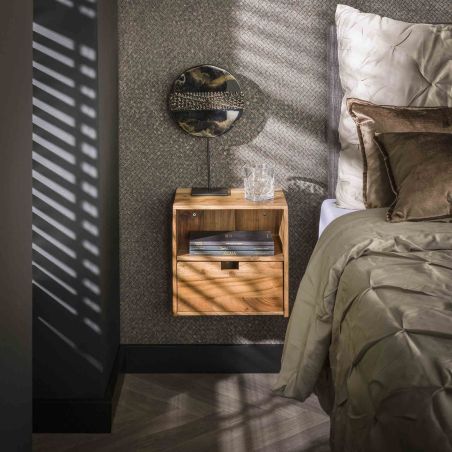 Set de 2 chevets WAREN en bois d'acacia avec 1 tiroir et 1 niche