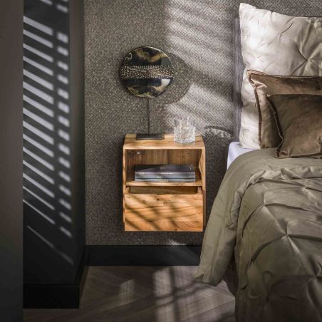 Set de 2 chevets WAREN en bois d'acacia avec 1 tiroir et 1 niche