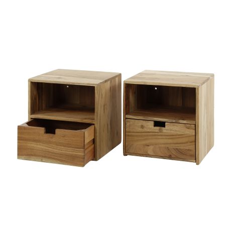 Set de 2 chevets WAREN en bois d'acacia avec 1 tiroir et 1 niche