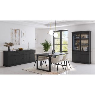 Salle à manger complète GABRIEL DARK en décor chêne noir avec table 210 cm sans LED