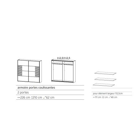 Kit de 3 étagères pour armoire CHARLIE 226 cm