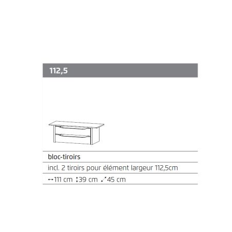 Bloc 3 tiroirs pour armoire CHARLIE 226 cm