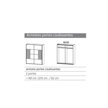 Armoire 2 portes coulissantes CHARLIE DARK 181 cm