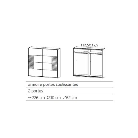 Armoire 2 portes coulissantes CHARLIE LIGHT 226 cm