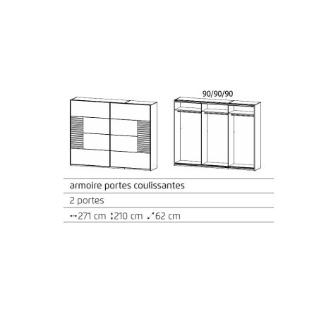 Armoire 2 portes coulissantes CHARLIE DARK 271 cm