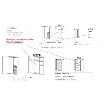 Étagère 43 cm pour armoire KENORA 4 portes ou 3 portes