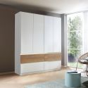 Armoire 181 cm WINDSOR avec 4 portes et 4 tiroirs en décor blanc mat et chene halifax
