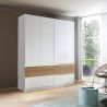 Armoire 181 cm WINDSOR avec 4 portes et 4 tiroirs en décor blanc mat et chene halifax