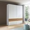 Armoire 181 cm WINDSOR avec 4 portes et 4 tiroirs en décor blanc mat et chene halifax