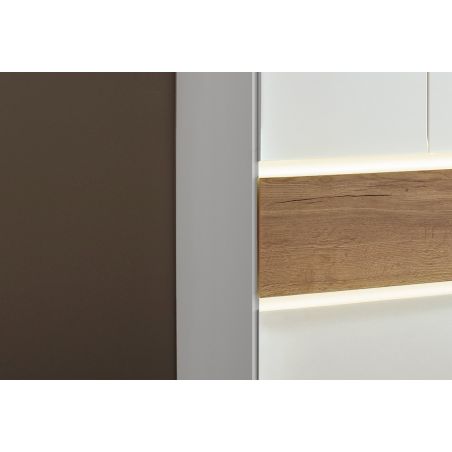Armoire 181 cm WINDSOR avec 4 portes et 4 tiroirs en décor blanc mat et chene halifax
