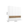 Armoire 181 cm WINDSOR avec 4 portes et 4 tiroirs en décor blanc mat et chene halifax