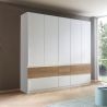 Armoire 226 cm WINDSOR avec 5 portes et 6 tiroirs en décor blanc mat et chene halifax