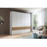 Armoire 226 cm WINDSOR avec 5 portes et 6 tiroirs en décor blanc mat et chene halifax