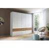 Armoire 226 cm WINDSOR avec 5 portes et 6 tiroirs en décor blanc mat et chene halifax