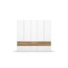 Armoire 226 cm WINDSOR avec 5 portes et 6 tiroirs en décor blanc mat et chene halifax
