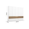 Armoire 226 cm WINDSOR avec 5 portes et 6 tiroirs en décor blanc mat et chene halifax