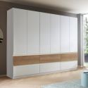 Armoire 271 cm WINDSOR avec 6 portes et 6 tiroirs en décor blanc mat et chene halifax