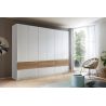Armoire 271 cm WINDSOR avec 6 portes et 6 tiroirs en décor blanc mat et chene halifax