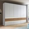 Armoire 271 cm WINDSOR avec 6 portes et 6 tiroirs en décor blanc mat et chene halifax