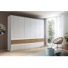 Armoire 271 cm WINDSOR avec 6 portes et 6 tiroirs en décor blanc mat et chene halifax