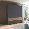 Armoire 181 cm WINDSOR avec 4 portes et 4 tiroirs en décor gris mat et chene halifax
